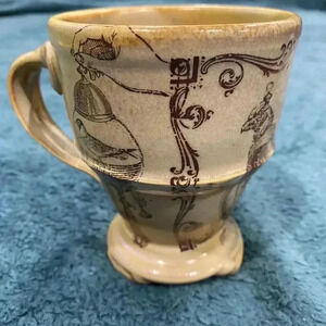 Vintage‎ Handcrafted Ceramic Coffee Mug w/ Victorian Scroll Design Pedestal Base